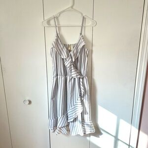 Japna Black and White Striped Ruffle Dress, Classic Nautical Costal Grandma